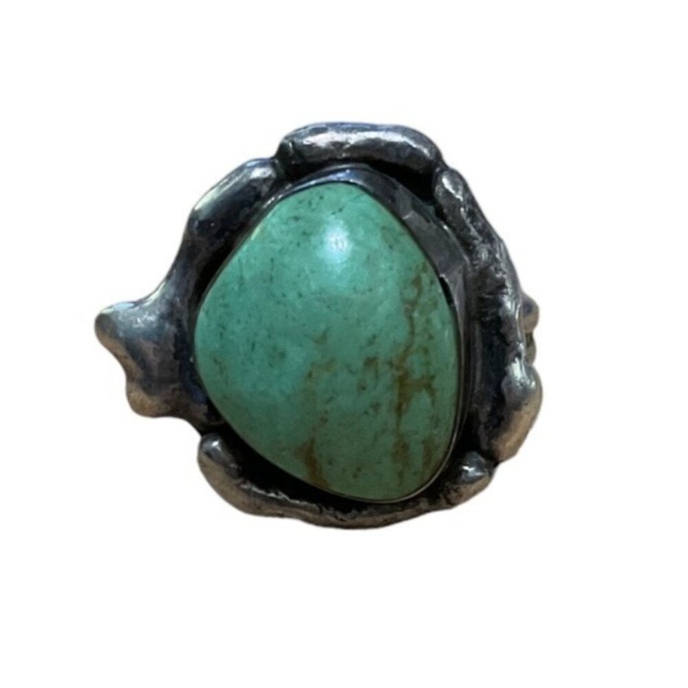 Ring Green Turquoise Silver Size 6.5 Native American Artisan Vintage Handmade